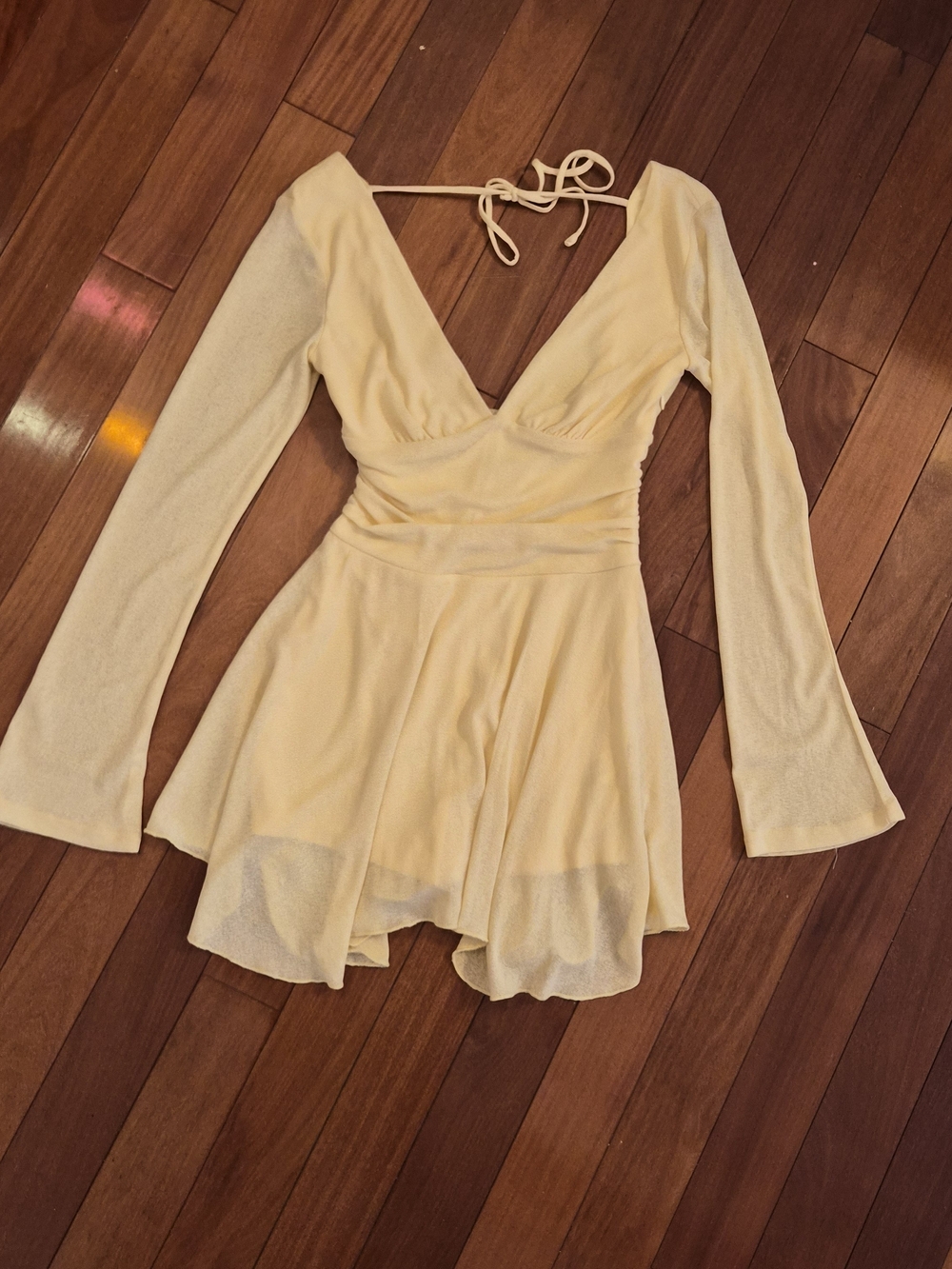 wild fable Pastel Yellow Long-Sleeve V-Neck Skater Dress